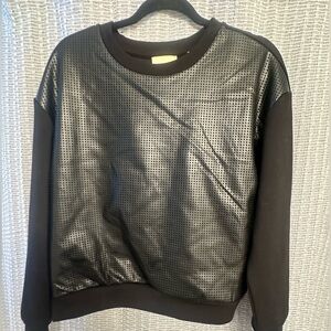 NWOT - faux leather front sweater -Sz L